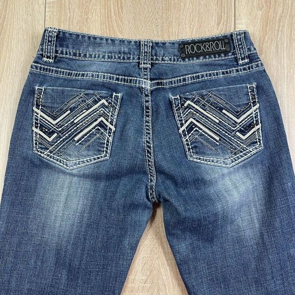 Rock & Roll Cowgirl Womens Mid Rise Bootcut Jeans Size 29 Embroidered Stretch - Picture 8 of 12